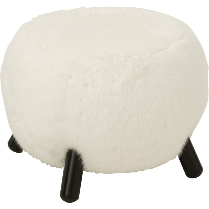 Grand Tabouret scandinave chic poils longs en Bois Noir Tissu Blanc Cocoony - 1