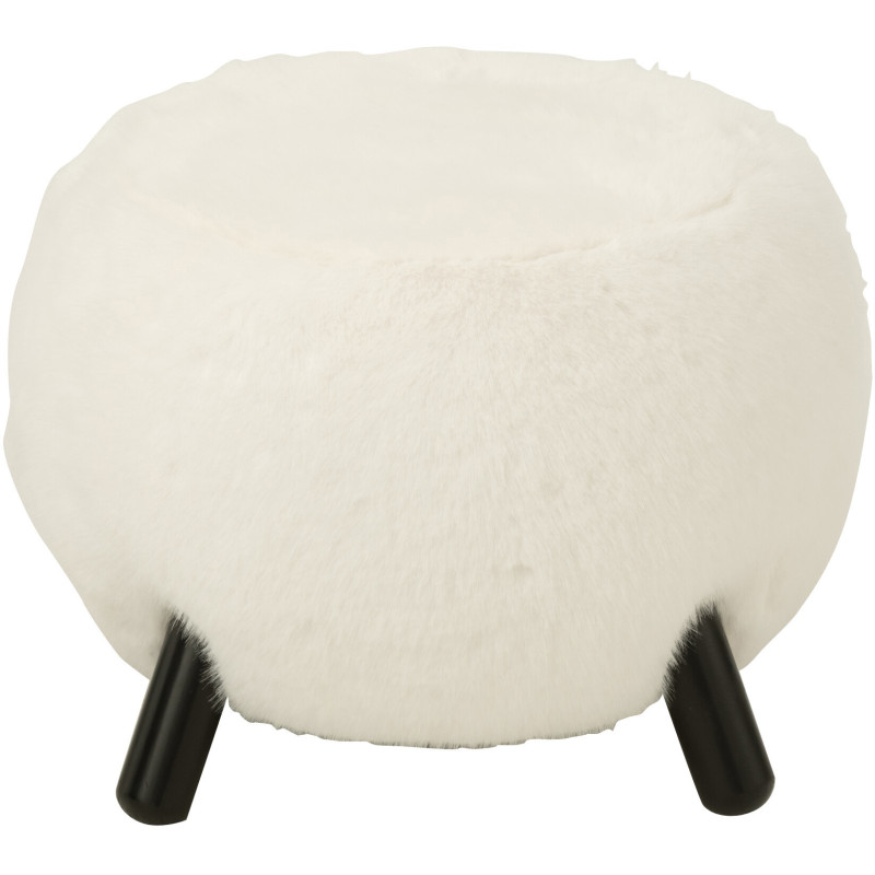 Grand Tabouret scandinave chic poils longs en Bois Noir Tissu Blanc Cocoony - 3