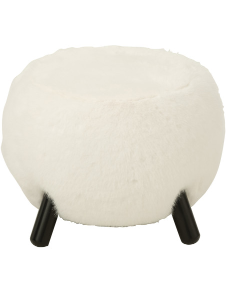 Grand Tabouret scandinave chic poils longs en Bois Noir Tissu Blanc Cocoony - 3