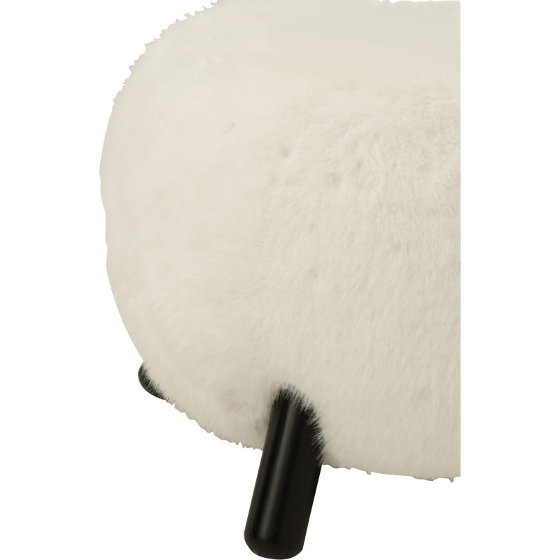 Grand Tabouret scandinave chic poils longs en Bois Noir Tissu Blanc Cocoony - 4