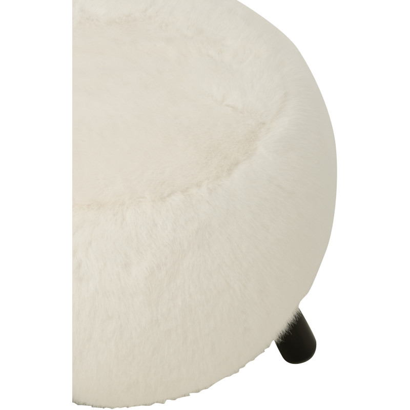 Grand Tabouret scandinave chic poils longs en Bois Noir Tissu Blanc Cocoony - 5