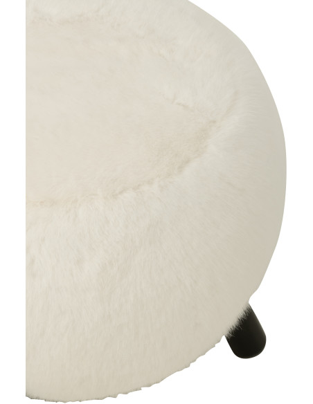 Grand Tabouret scandinave chic poils longs en Bois Noir Tissu Blanc Cocoony - 5