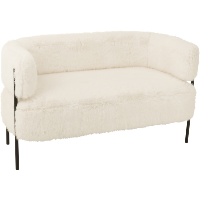 Canapé moderne chic poils longs 2 places en Tissu Blanc Métal Noir Cocoony - 1