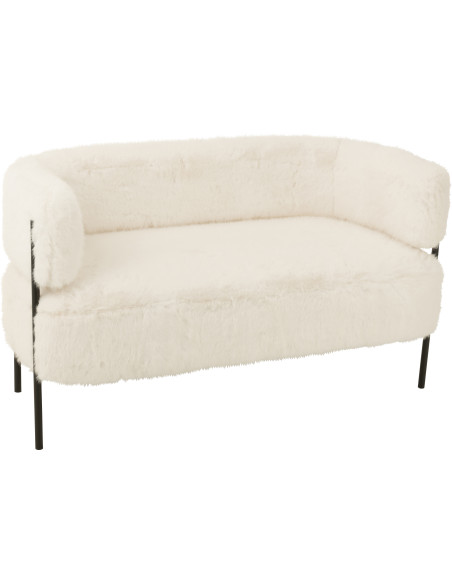 Canapé moderne chic poils longs 2 places en Tissu Blanc Métal Noir Cocoony - 1