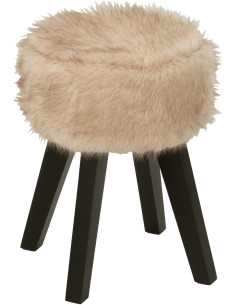 Tabouret scandinave chic poils longs en Bois Noir Tissu Taupe Cocoony - 1