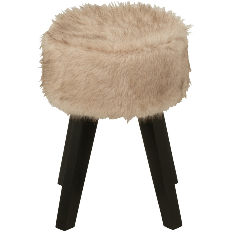 Tabouret scandinave chic poils longs en Bois Noir Tissu Taupe Cocoony - 3