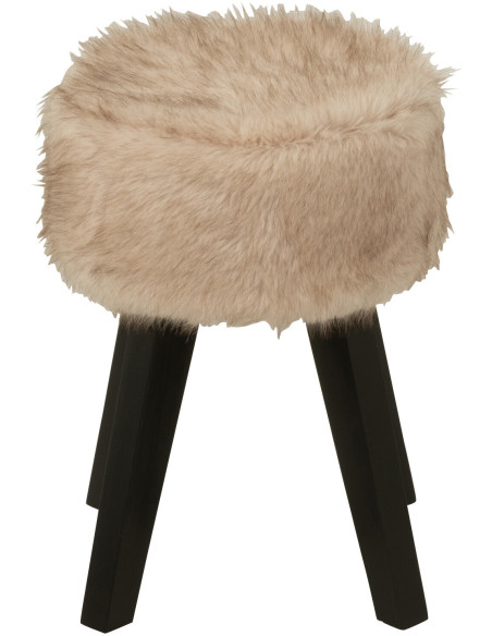Tabouret scandinave chic poils longs en Bois Noir Tissu Taupe Cocoony - 3