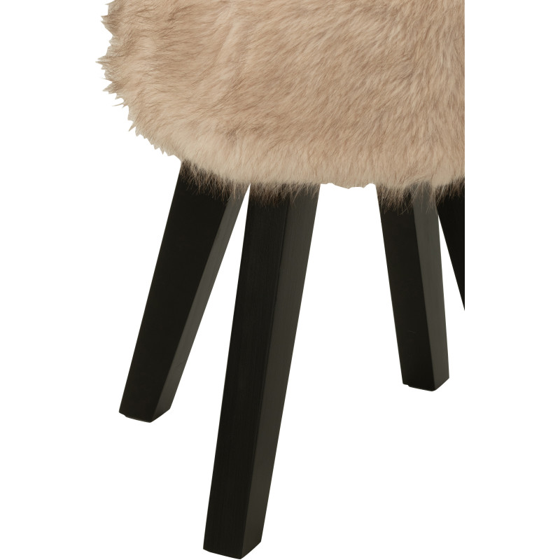 Tabouret scandinave chic poils longs en Bois Noir Tissu Taupe Cocoony - 4
