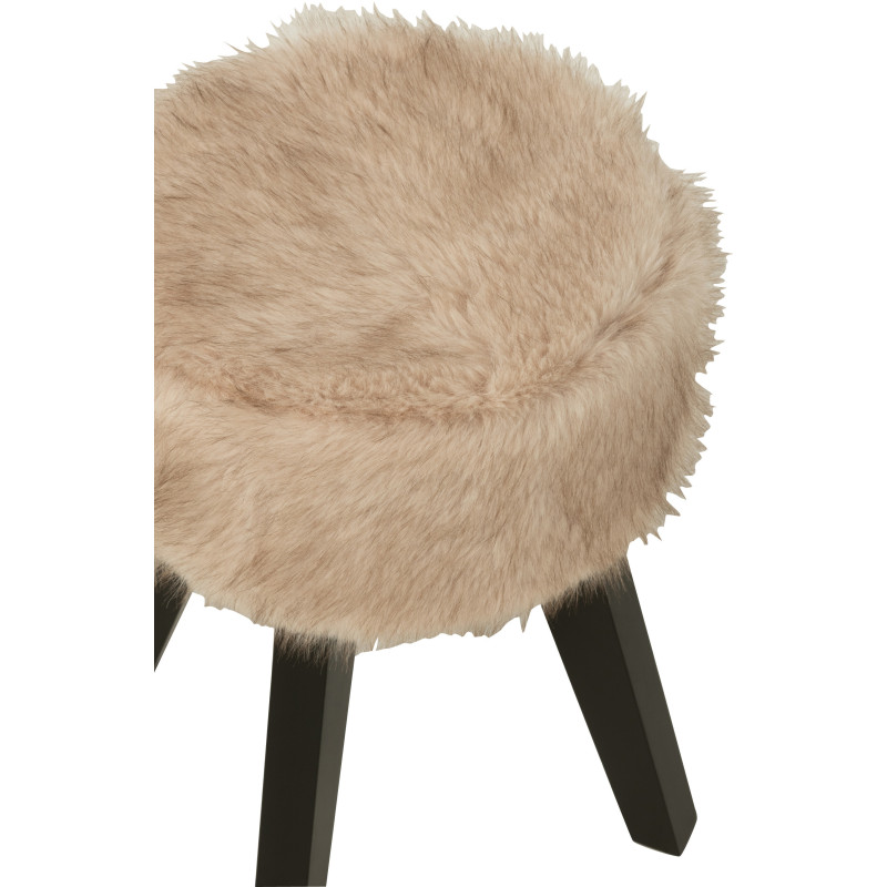 Tabouret scandinave chic poils longs en Bois Noir Tissu Taupe Cocoony - 5