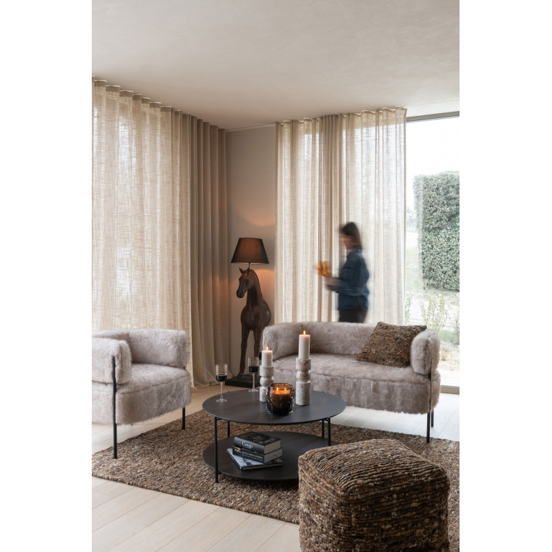 Canapé moderne chic poils longs 2 places en Tissu Taupe Métal Noir Cocoony - 2