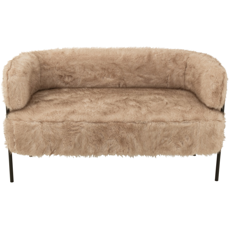 Canapé moderne chic poils longs 2 places en Tissu Taupe Métal Noir Cocoony - 3