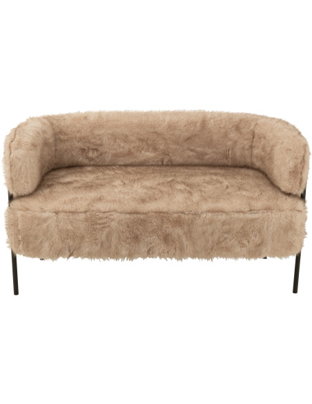 Canapé moderne chic poils longs 2 places en Tissu Taupe Métal Noir Cocoony - 3