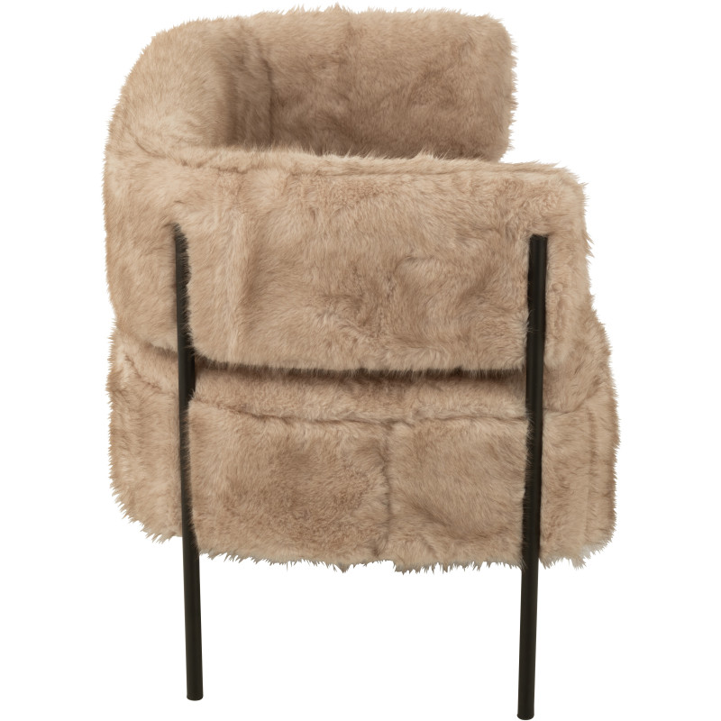 Canapé moderne chic poils longs 2 places en Tissu Taupe Métal Noir Cocoony - 4