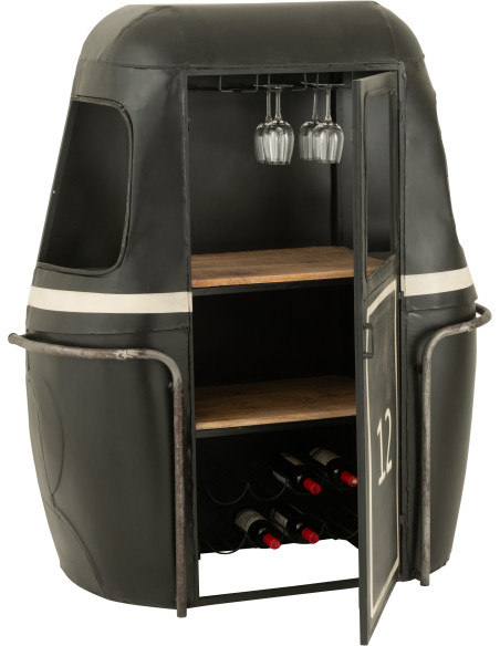 Meuble bar original Cabine téléphérique vintage en Métal Noir Blanc Bois de manguier Naturel Twelve - 11