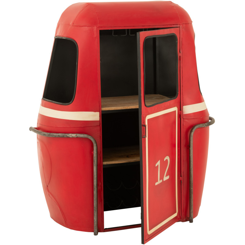 Meuble bar original Cabine téléphérique vintage en Métal Rouge Blanc Bois de manguier Naturel Twelve - 11