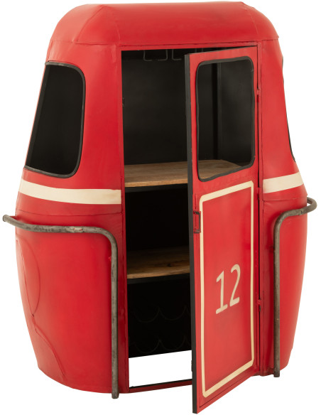 Meuble bar original Cabine téléphérique vintage en Métal Rouge Blanc Bois de manguier Naturel Twelve - 11