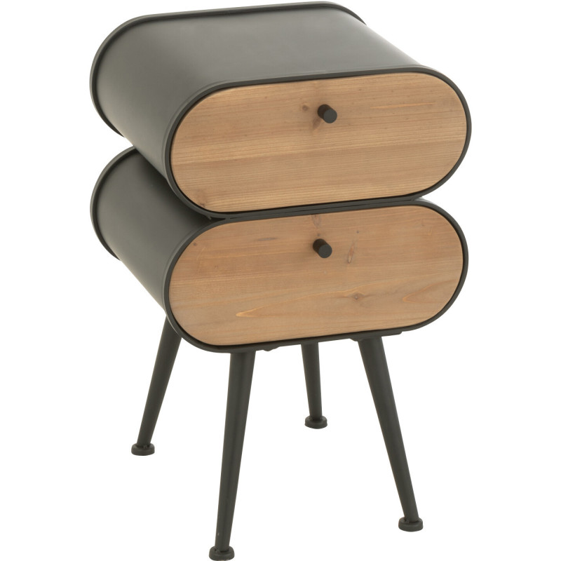 Chevet moderne Arrondi 2 tiroirs en Bois de sapin Naturel Métal Noir Courchevel - 1