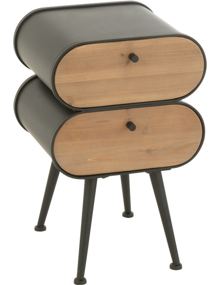 Chevet moderne Arrondi 2 tiroirs en Bois de sapin Naturel Métal Noir Courchevel - 1