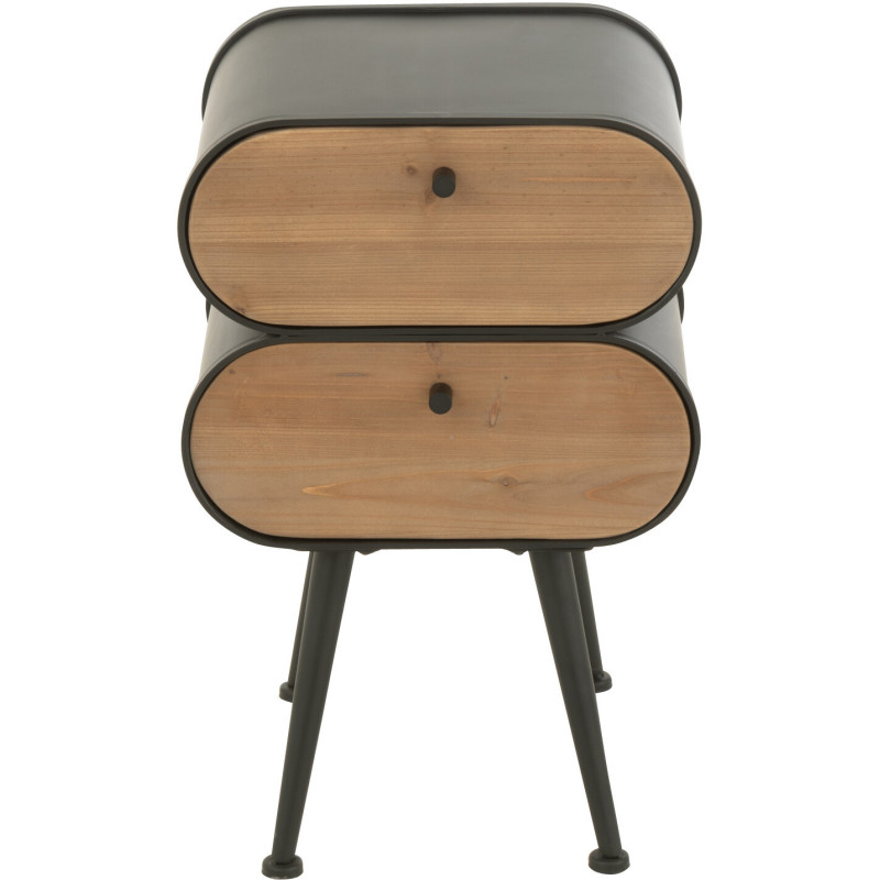 Chevet moderne Arrondi 2 tiroirs en Bois de sapin Naturel Métal Noir Courchevel - 2
