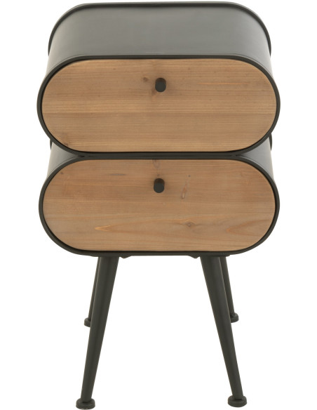 Chevet moderne Arrondi 2 tiroirs en Bois de sapin Naturel Métal Noir Courchevel - 2