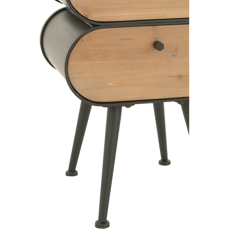 Chevet moderne Arrondi 2 tiroirs en Bois de sapin Naturel Métal Noir Courchevel - 5