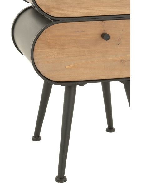 Chevet moderne Arrondi 2 tiroirs en Bois de sapin Naturel Métal Noir Courchevel - 5