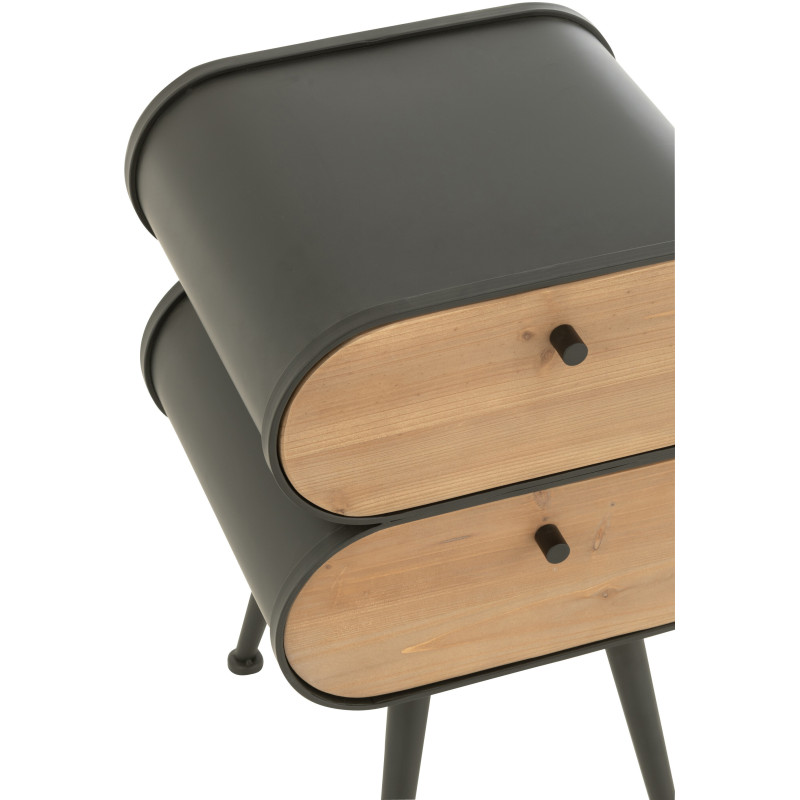 Chevet moderne Arrondi 2 tiroirs en Bois de sapin Naturel Métal Noir Courchevel - 6