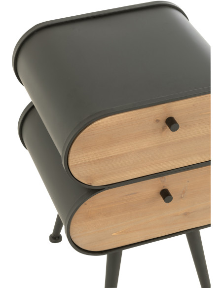 Chevet moderne Arrondi 2 tiroirs en Bois de sapin Naturel Métal Noir Courchevel - 6