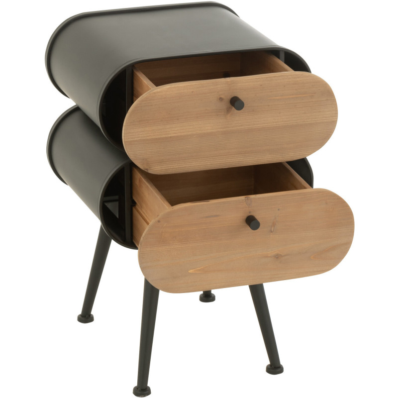 Chevet moderne Arrondi 2 tiroirs en Bois de sapin Naturel Métal Noir Courchevel - 7