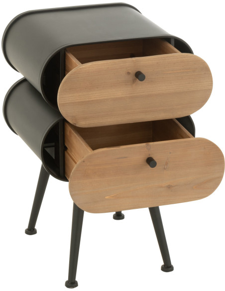 Chevet moderne Arrondi 2 tiroirs en Bois de sapin Naturel Métal Noir Courchevel - 7
