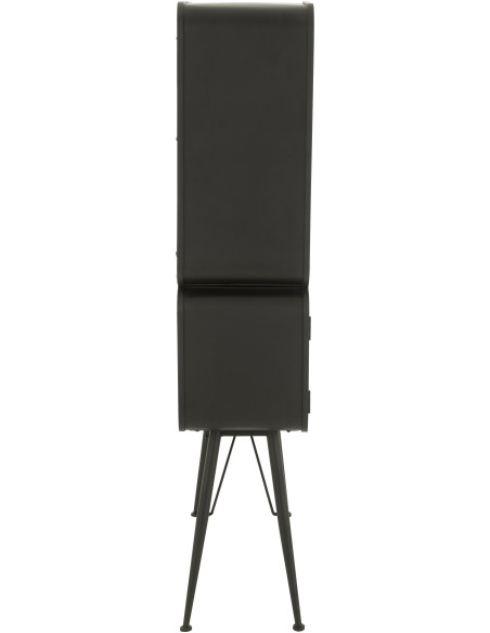 Buffet moderne Haut Arrondi 2 portes 5 étagères en Bois de sapin Naturel Métal Noir Verre Transparent Courchevel - 4