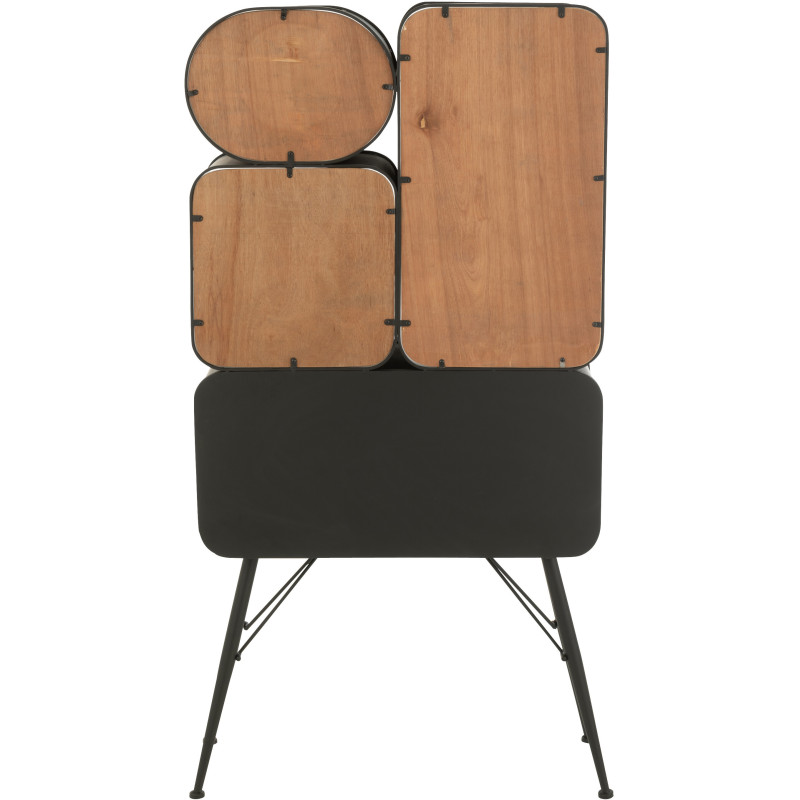 Buffet moderne Haut Arrondi 2 portes 5 étagères en Bois de sapin Naturel Métal Noir Verre Transparent Courchevel - 5