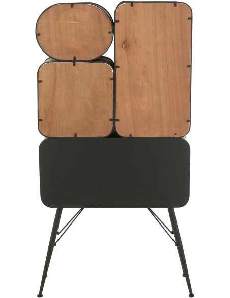 Buffet moderne Haut Arrondi 2 portes 5 étagères en Bois de sapin Naturel Métal Noir Verre Transparent Courchevel - 5