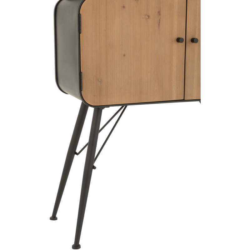 Buffet moderne Haut Arrondi 2 portes 5 étagères en Bois de sapin Naturel Métal Noir Verre Transparent Courchevel - 6