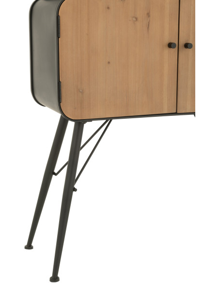 Buffet moderne Haut Arrondi 2 portes 5 étagères en Bois de sapin Naturel Métal Noir Verre Transparent Courchevel - 6