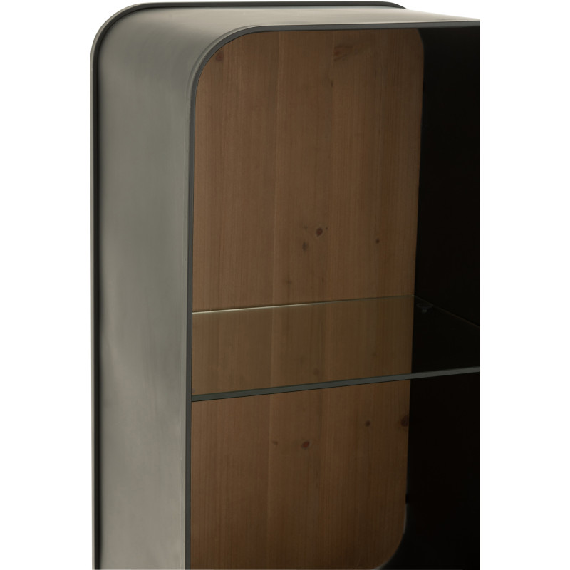 Buffet moderne Haut Arrondi 2 portes 5 étagères en Bois de sapin Naturel Métal Noir Verre Transparent Courchevel - 9