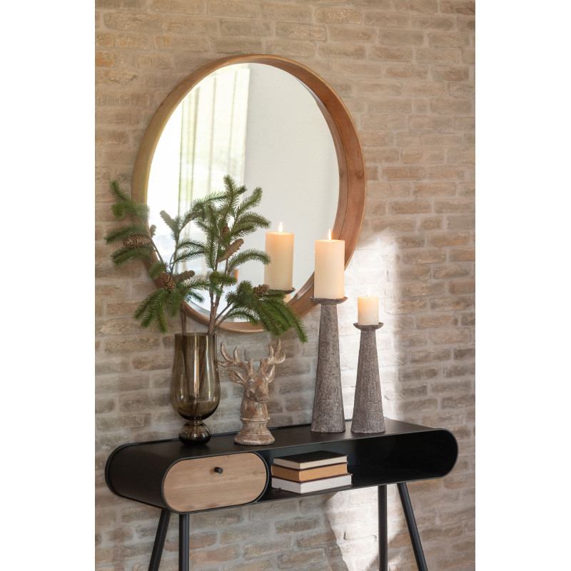 Grand Miroir mural moderne Rond 90x90 en Bois MDF Naturel Magnico - 2