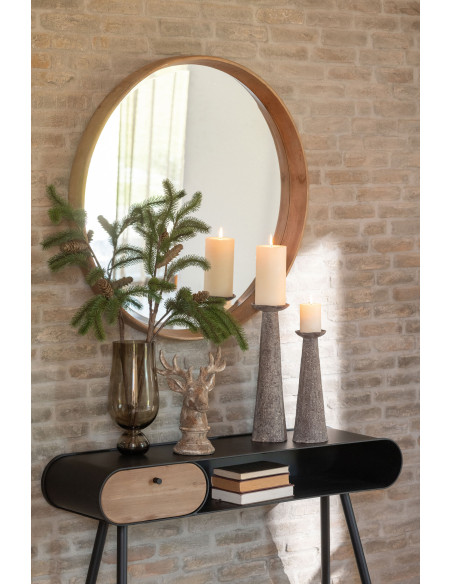 Grand Miroir mural moderne Rond 90x90 en Bois MDF Naturel Magnico - 2