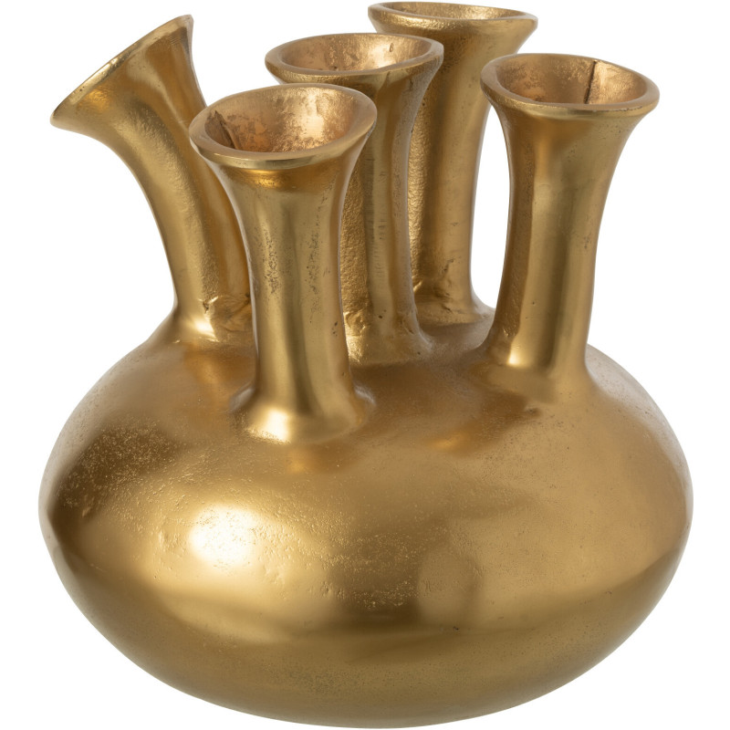 Vase moderne chic 5 tiges Rond Hauteur 32 cm en Métal Doré Tulipe - 1