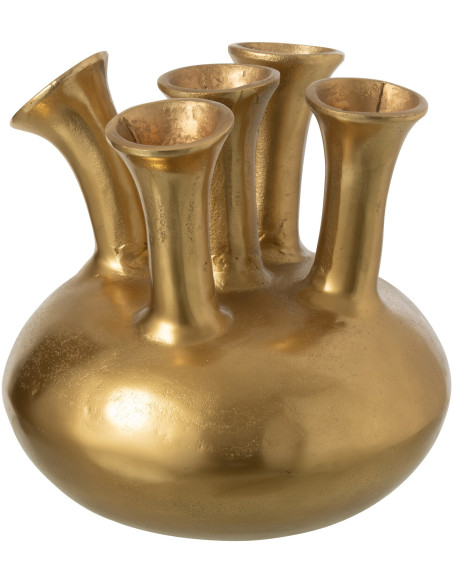 Vase moderne chic 5 tiges Rond Hauteur 32 cm en Métal Doré Tulipe - 1