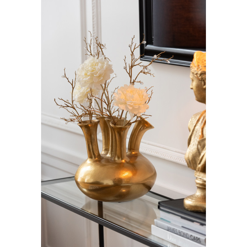 Vase moderne chic 5 tiges Rond Hauteur 32 cm en Métal Doré Tulipe - 2