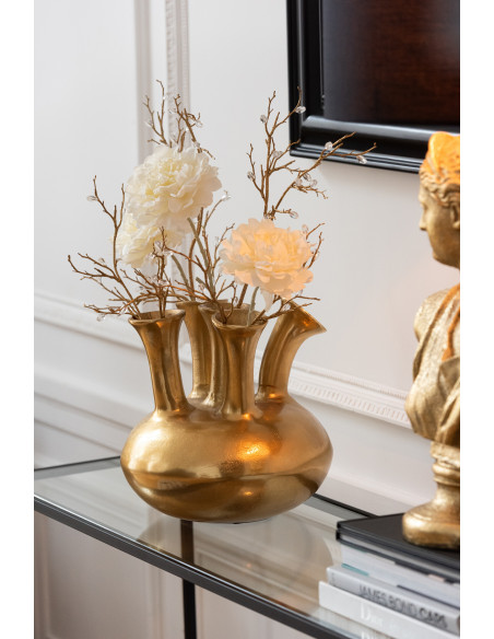 Vase moderne chic 5 tiges Rond Hauteur 32 cm en Métal Doré Tulipe - 2