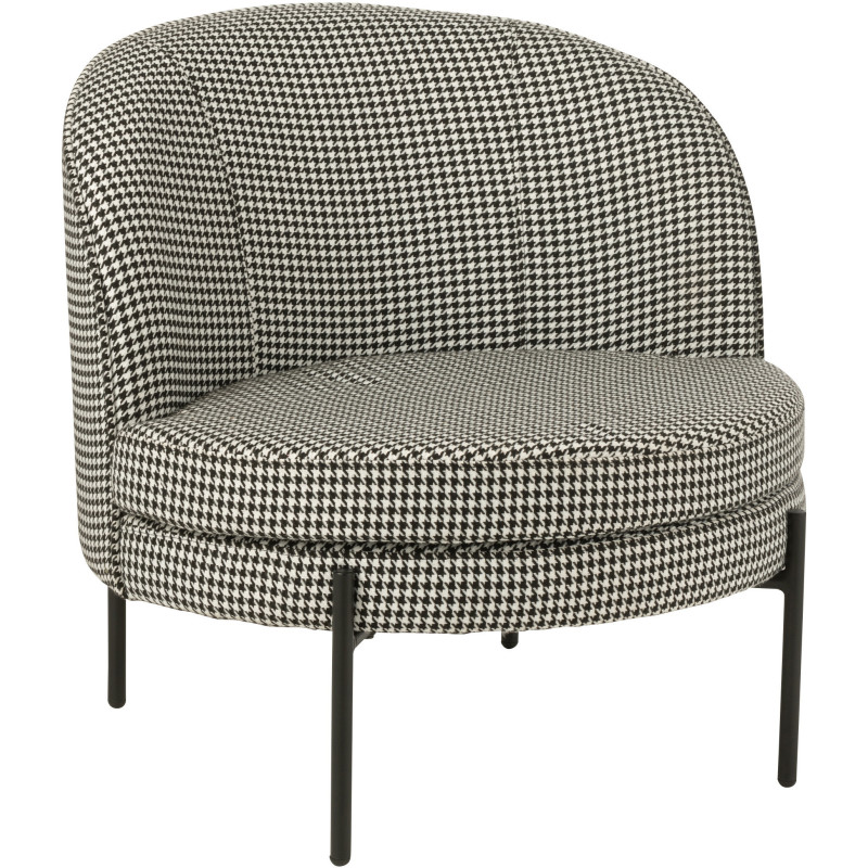 Fauteuil moderne chic Rond en Tissu Blanc Noir Motif pied de poule Métal Noir Basir - 1