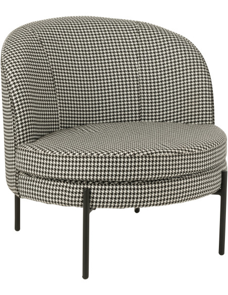 Fauteuil moderne chic Rond en Tissu Blanc Noir Motif pied de poule Métal Noir Basir - 1