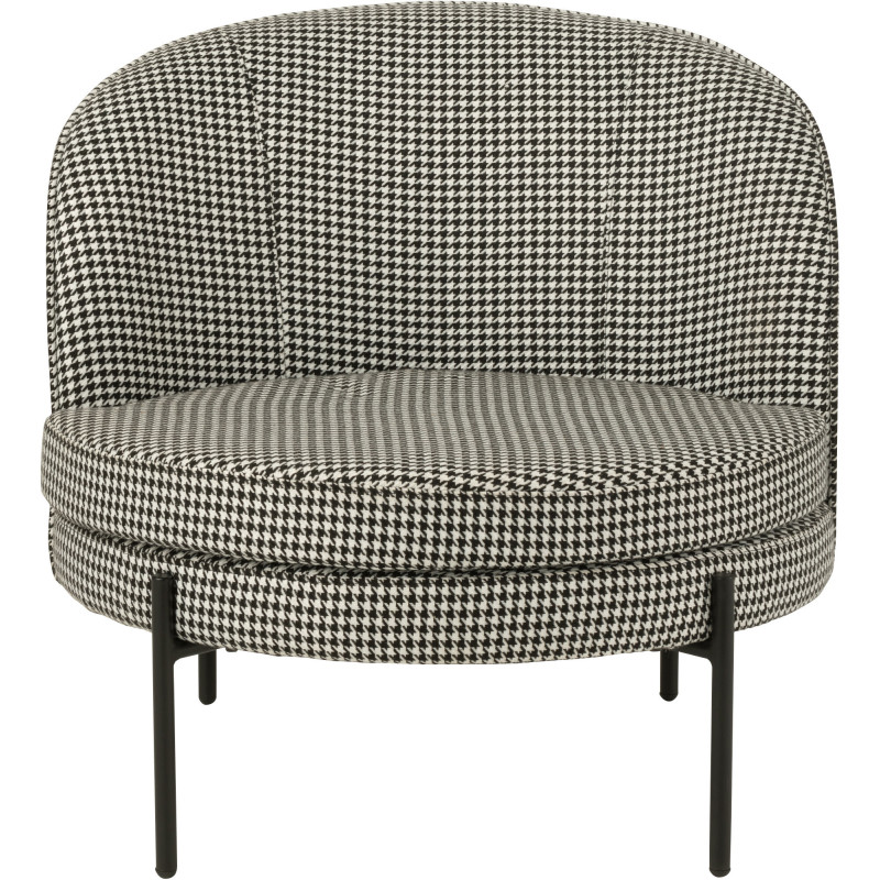 Fauteuil moderne chic Rond en Tissu Blanc Noir Motif pied de poule Métal Noir Basir - 3