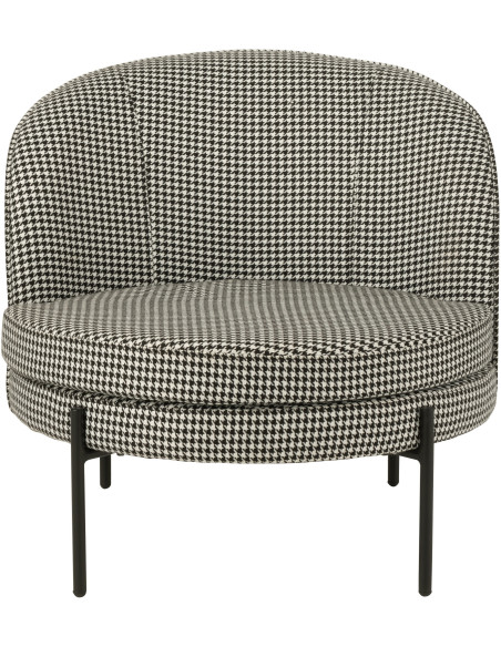 Fauteuil moderne chic Rond en Tissu Blanc Noir Motif pied de poule Métal Noir Basir - 3