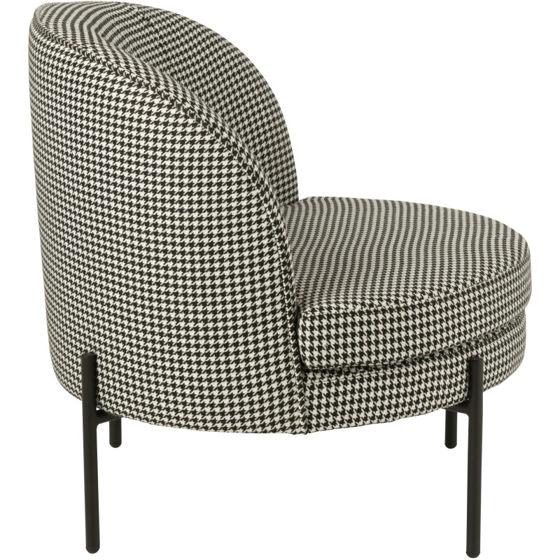 Fauteuil moderne chic Rond en Tissu Blanc Noir Motif pied de poule Métal Noir Basir - 4