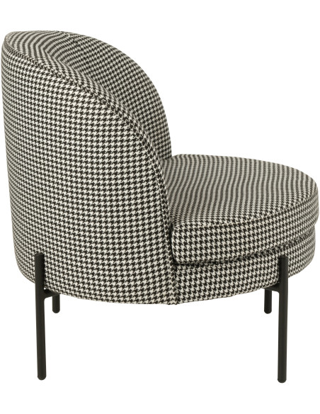Fauteuil moderne chic Rond en Tissu Blanc Noir Motif pied de poule Métal Noir Basir - 4