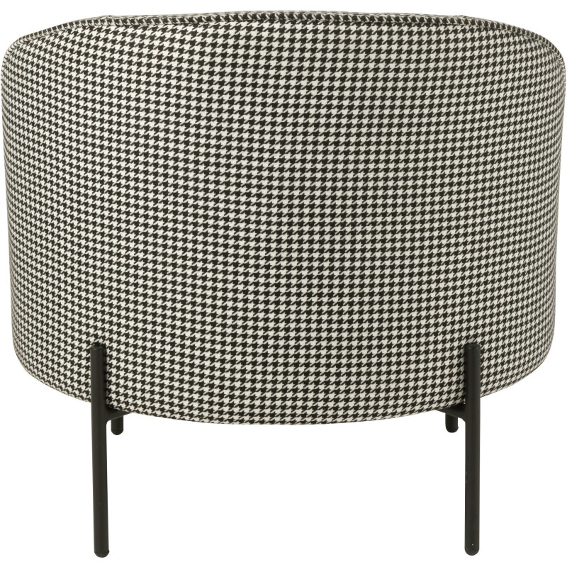 Fauteuil moderne chic Rond en Tissu Blanc Noir Motif pied de poule Métal Noir Basir - 5