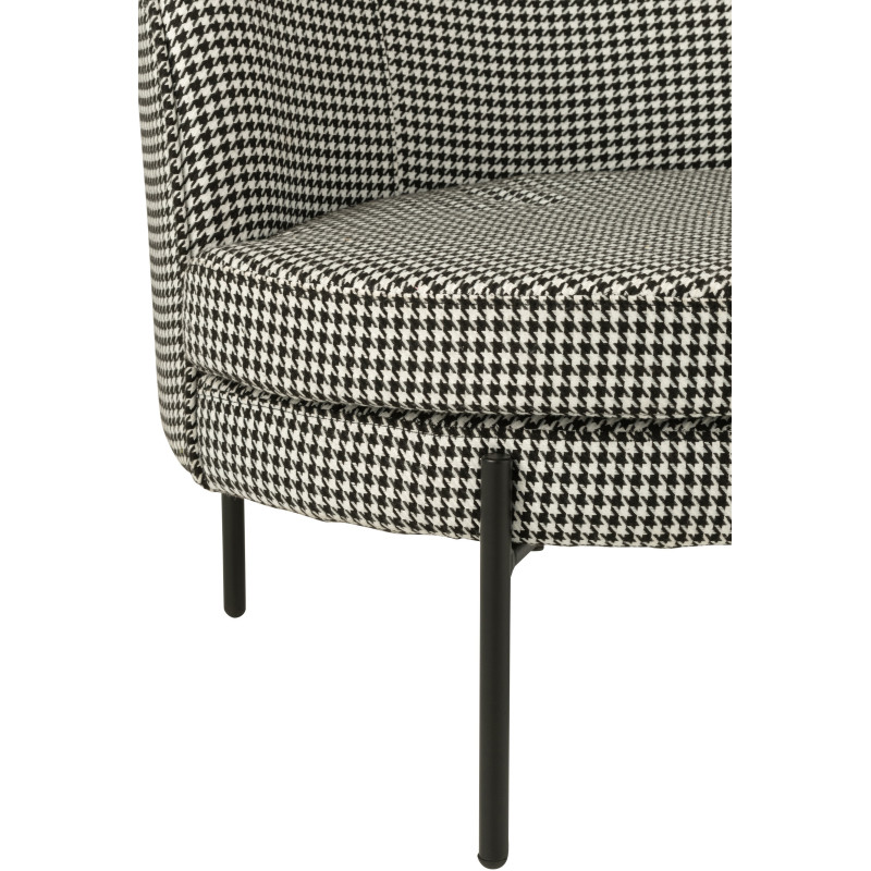 Fauteuil moderne chic Rond en Tissu Blanc Noir Motif pied de poule Métal Noir Basir - 6